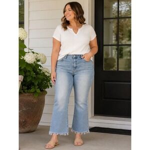 Time and Tru Plus Size 20 Light Wash Cropped Flare Jeans Raw Hem Stretch
